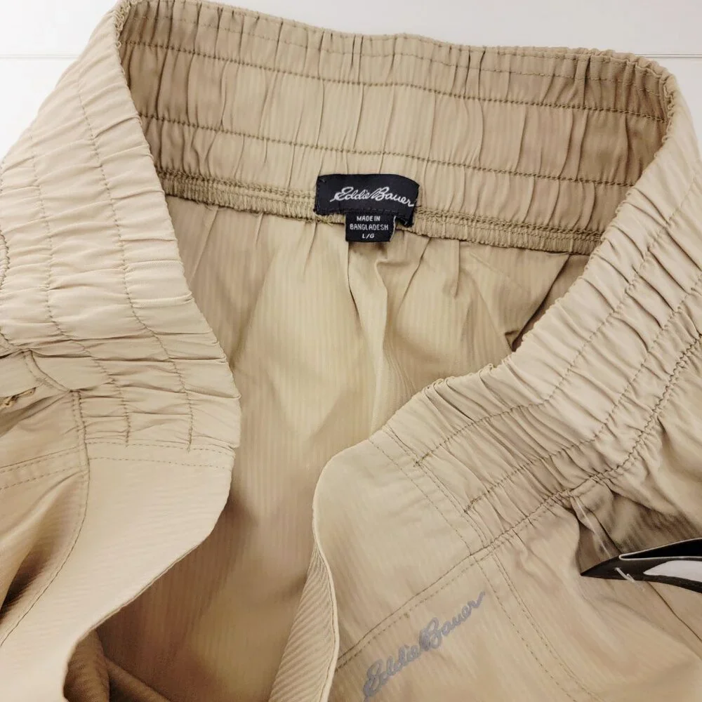 Eddie Bauer Size Large Twin River Stripe Cargo Skirt Beige Pull On Stretch NWT